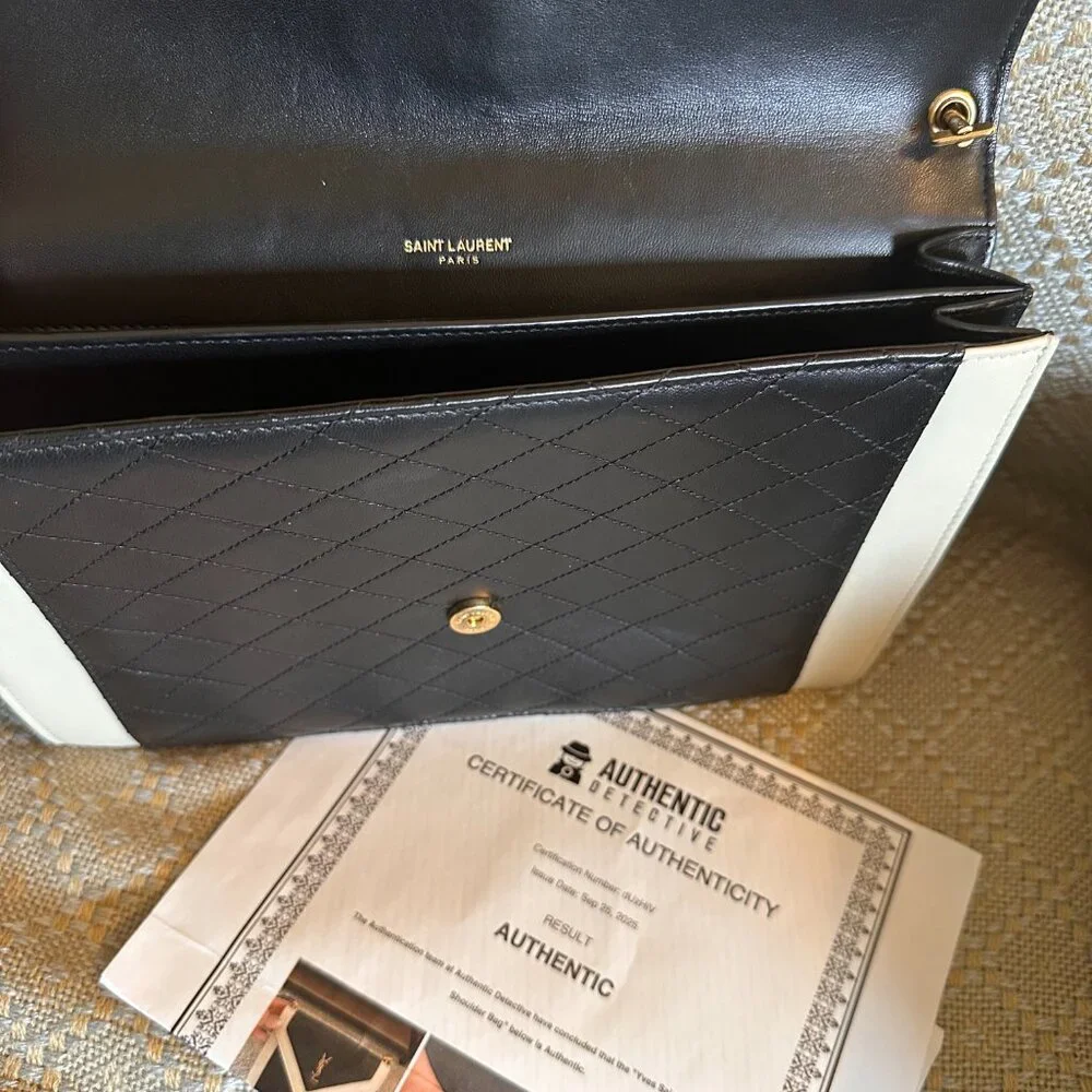 YSL Black and White Lambskin Gaby Satchel Bag - Picture 10 of 12